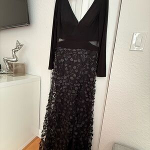 Xscape Black Floral Long Sleeve Dress